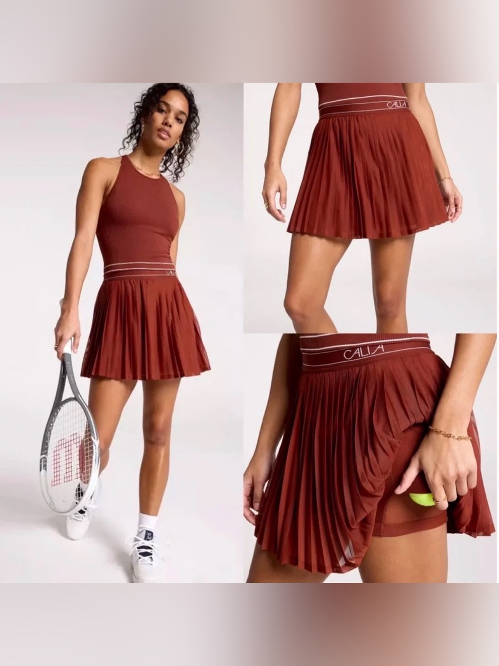 CALIA Pleated Mesh Skort Red Brown Size M NWT